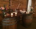 Rustic bride and groom table complete with china and fluted champagne glasses! 